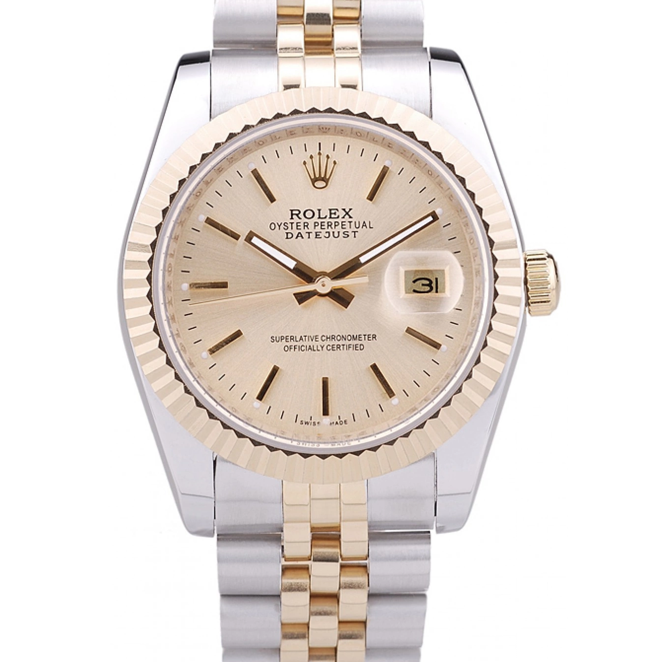 AAA Replica Watches Gold 7450 Rolex Ribbed Bezel Datejust Dial 0724